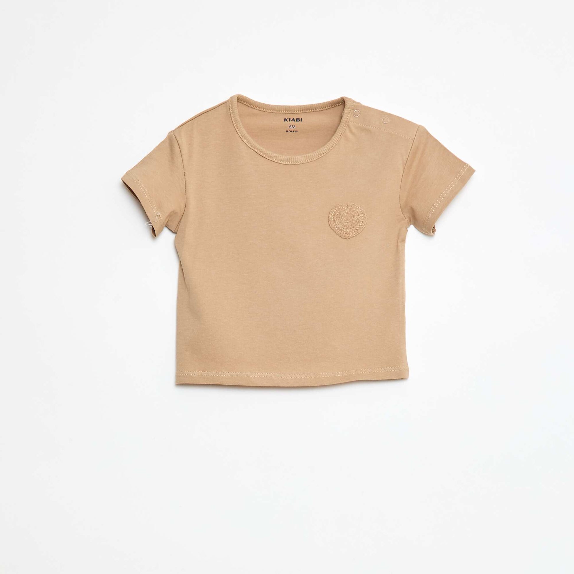T-shirt en jersey avec ouverture pressionnée à l'épaule BEIGE