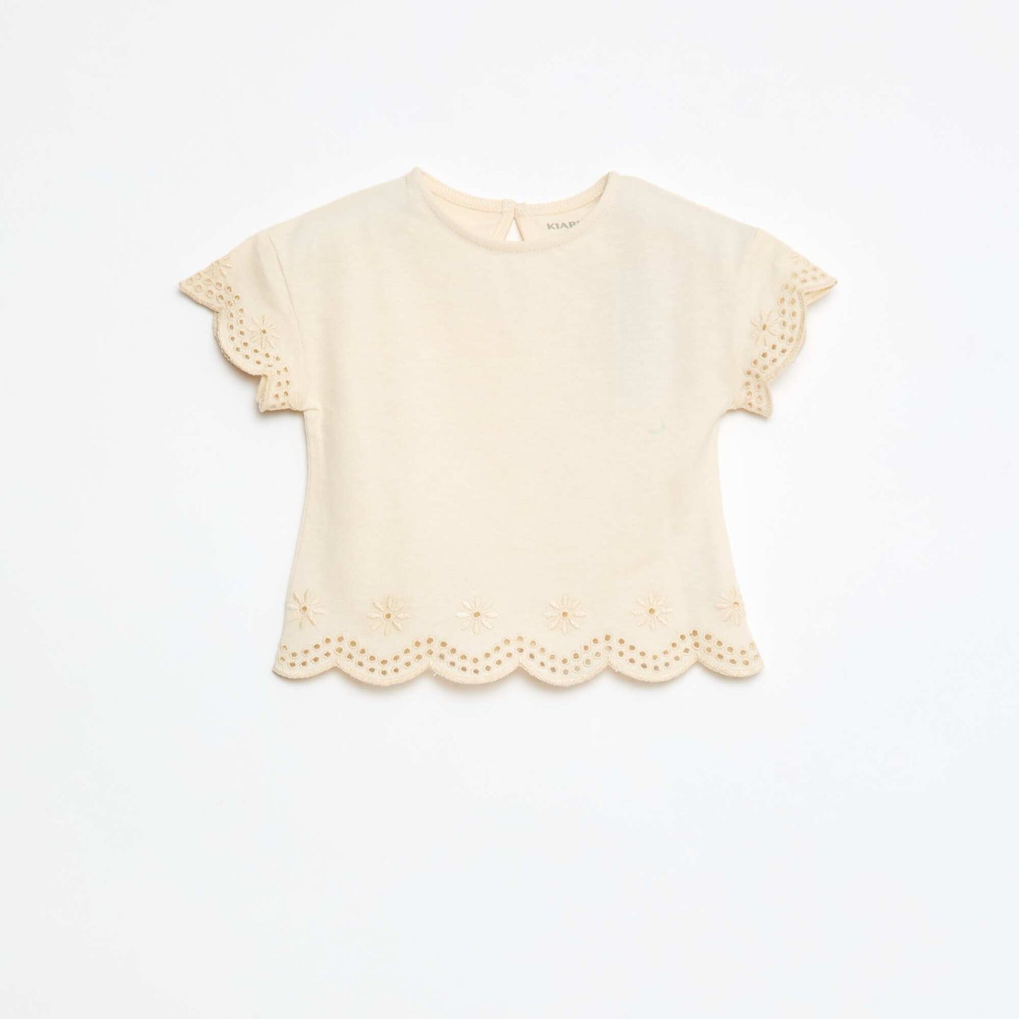 T-shirt en jersey manches courtes avec broderies anglaises BLANC