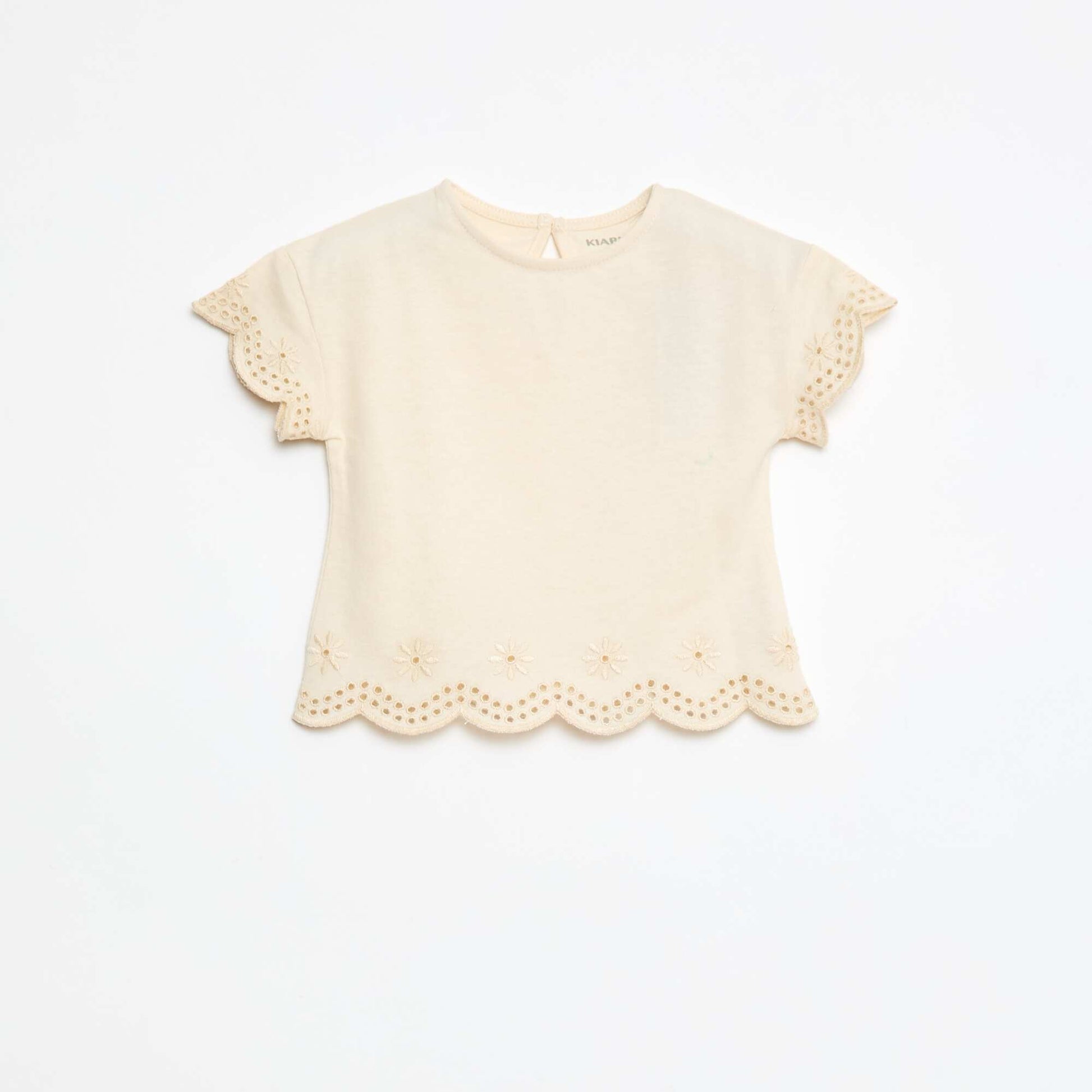 T-shirt en jersey manches courtes avec broderies anglaises BLANC