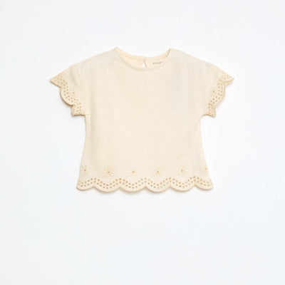 T-shirt en jersey manches courtes avec broderies anglaises BLANC