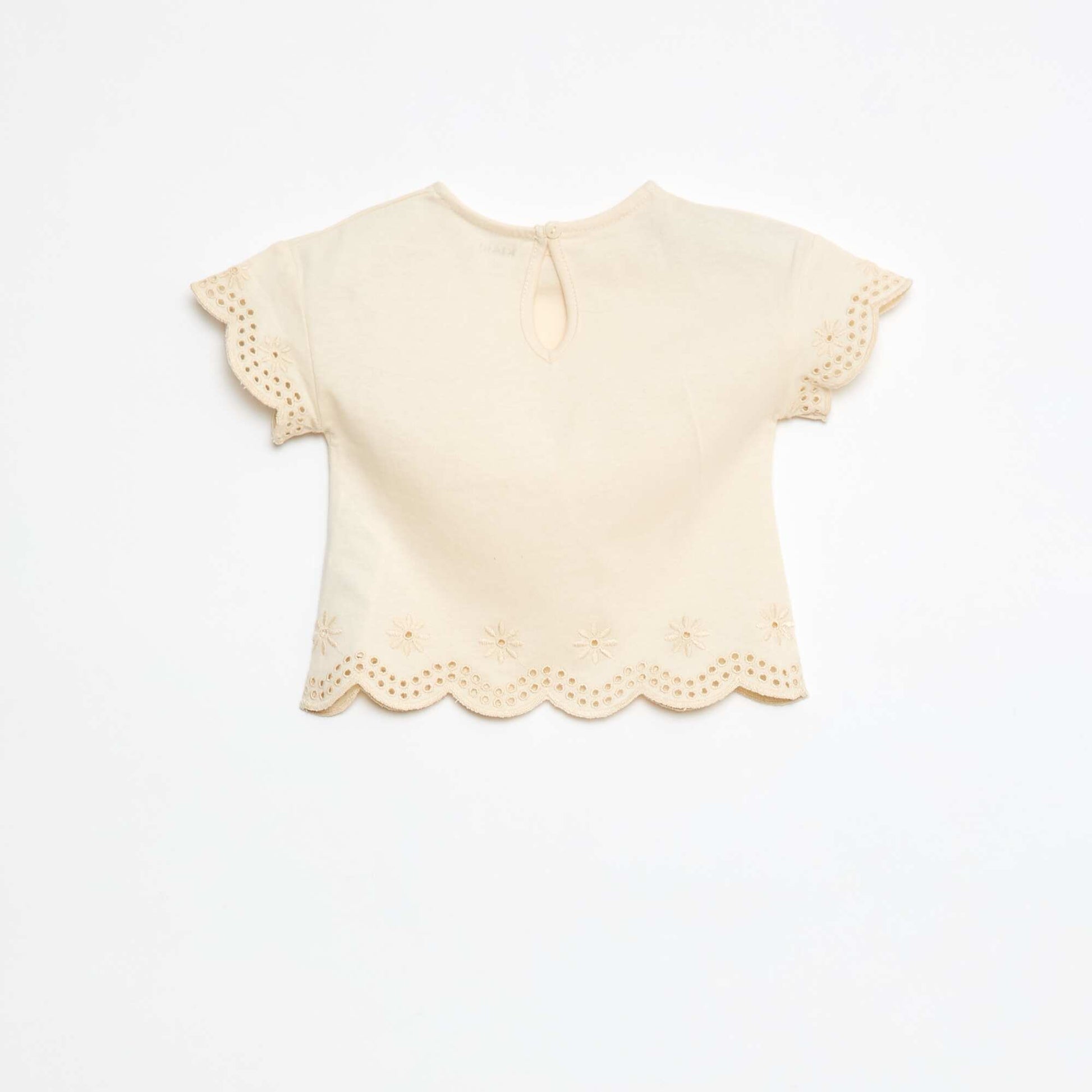 T-shirt en jersey manches courtes avec broderies anglaises BLANC