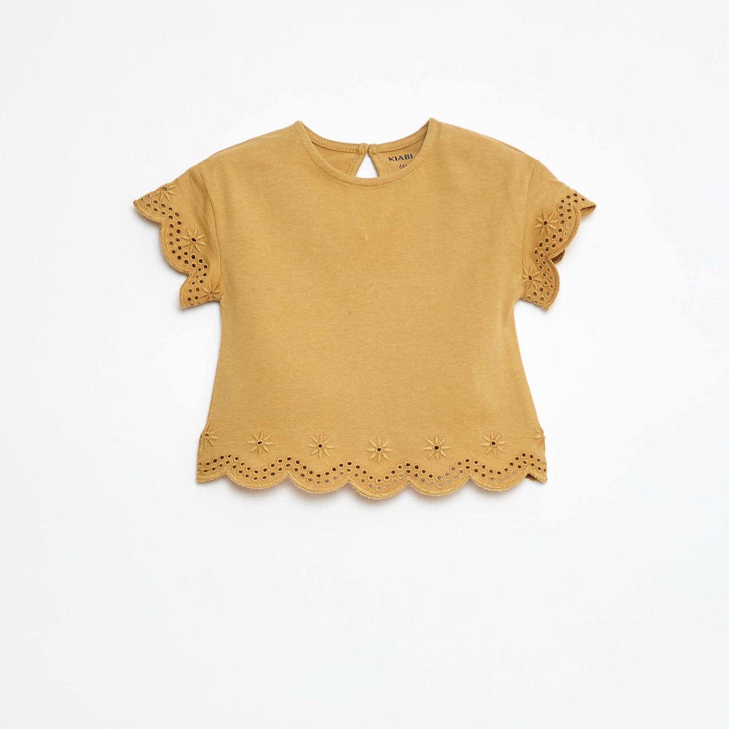 T-shirt en jersey manches courtes avec broderies anglaises JAUNE