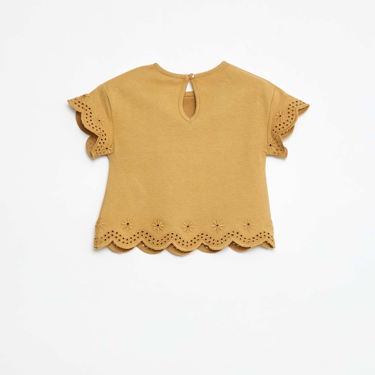 T-shirt en jersey manches courtes avec broderies anglaises JAUNE