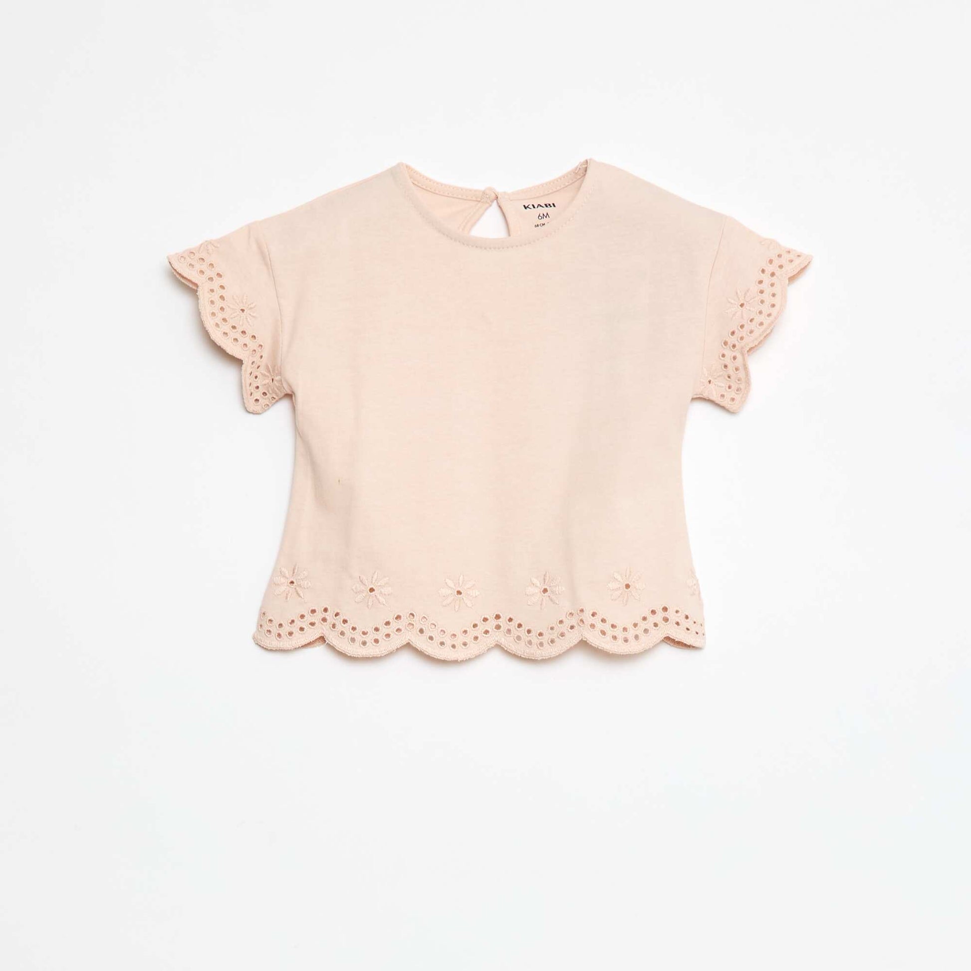 T-shirt en jersey manches courtes avec broderies anglaises ROSE