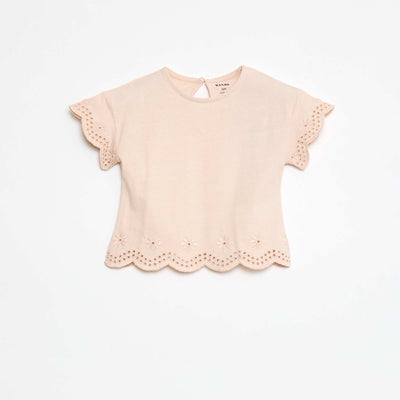 T-shirt en jersey manches courtes avec broderies anglaises ROSE