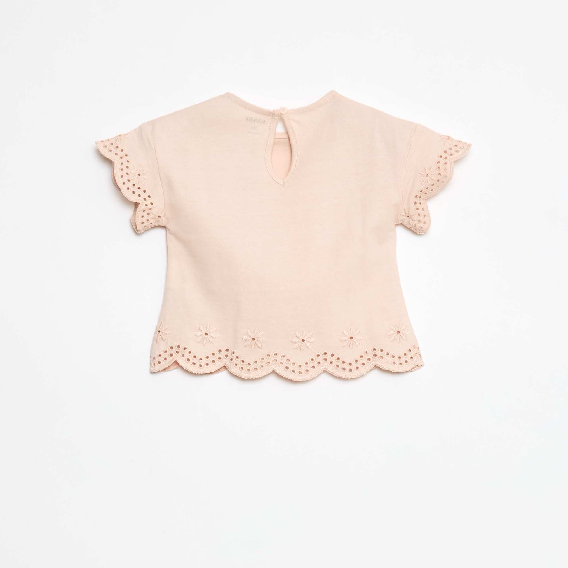 T-shirt en jersey manches courtes avec broderies anglaises ROSE