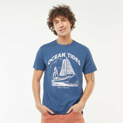 Tee-shirt manches courtes imprimé BLEU