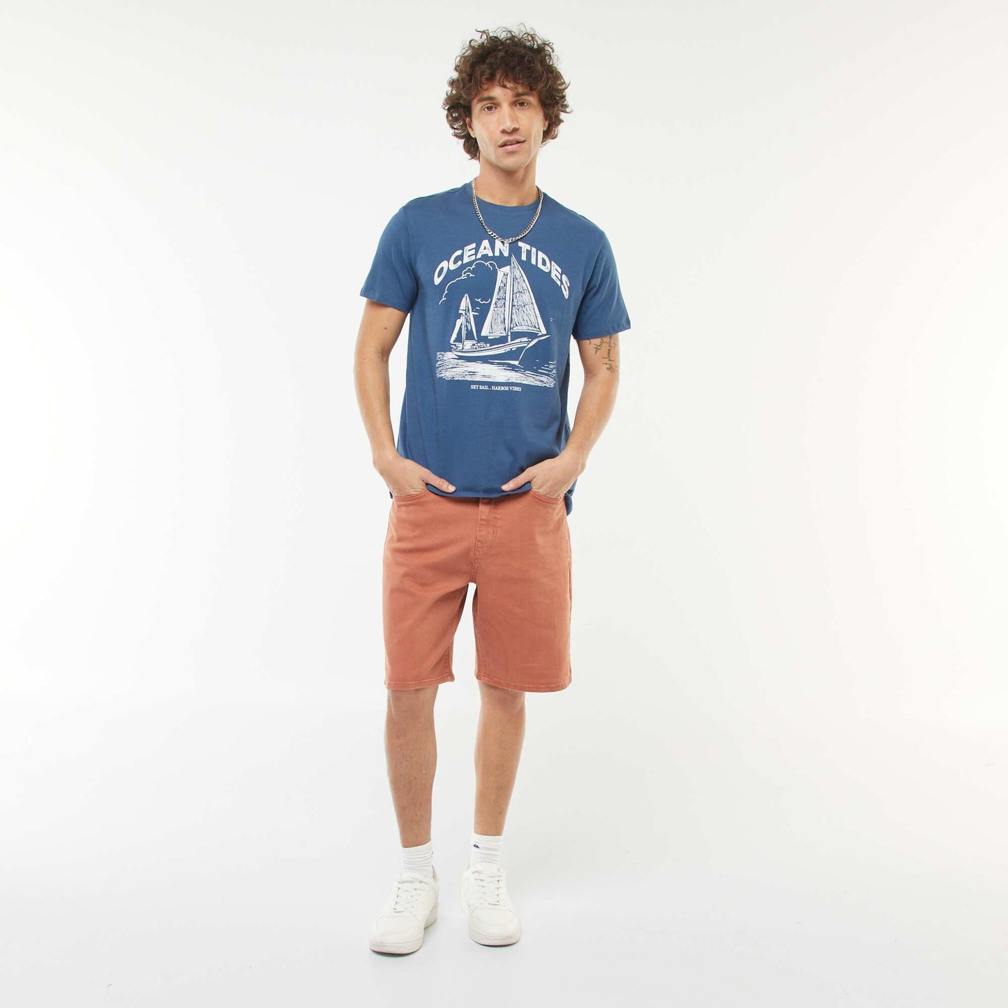Tee-shirt manches courtes imprimé BLEU