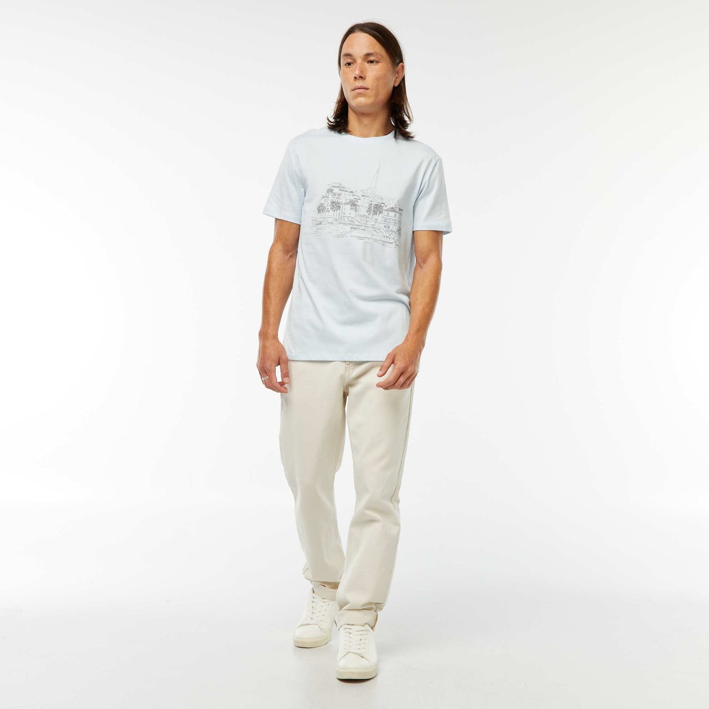 Tee-shirt manches courtes imprimé BLEU