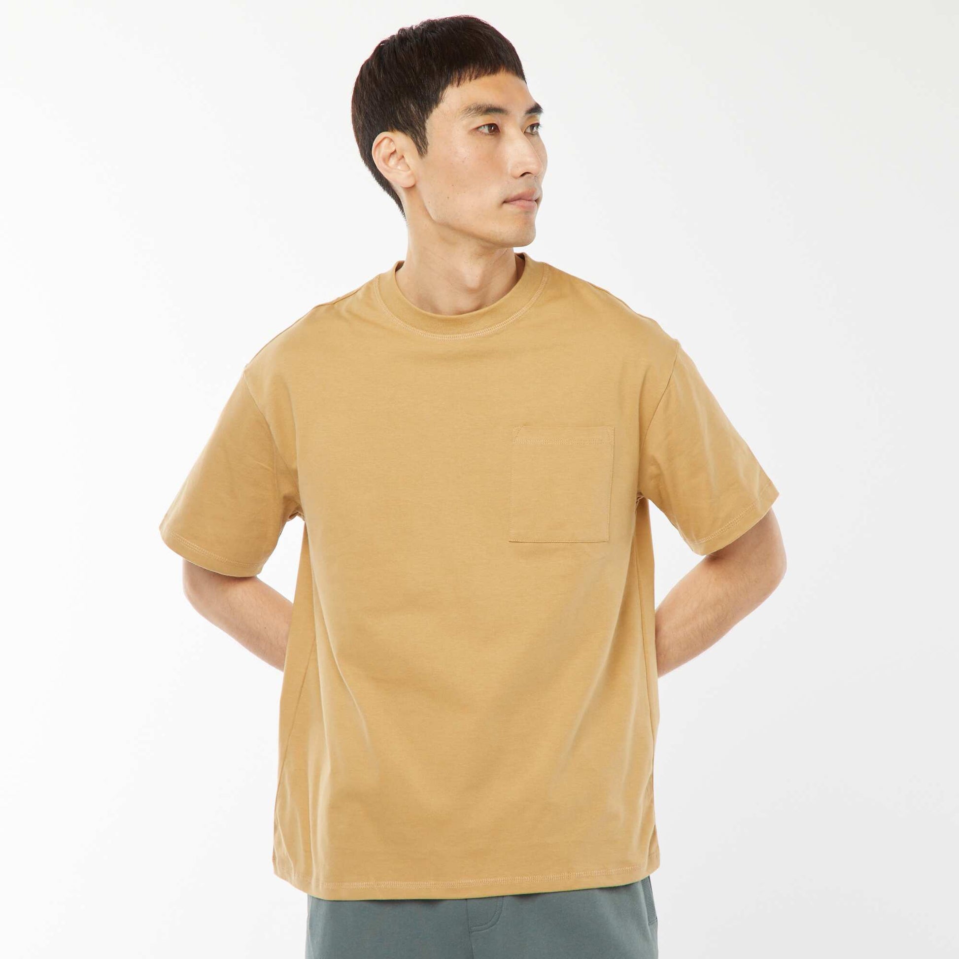 T-shirt en maille jersey manches courtes BEIGE