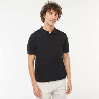 Polo en maille tricot manches courtes NOIR