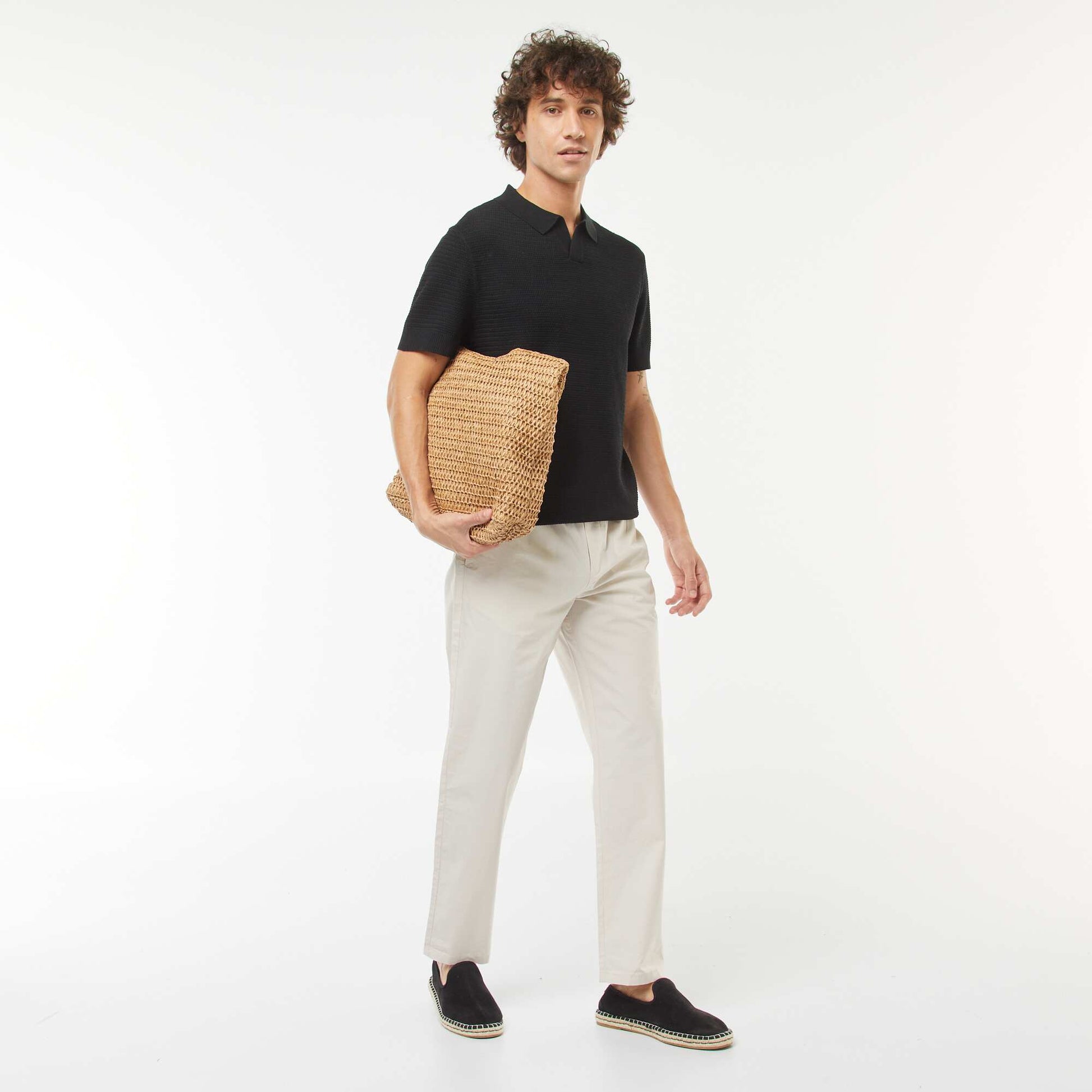 Polo en maille tricot manches courtes NOIR