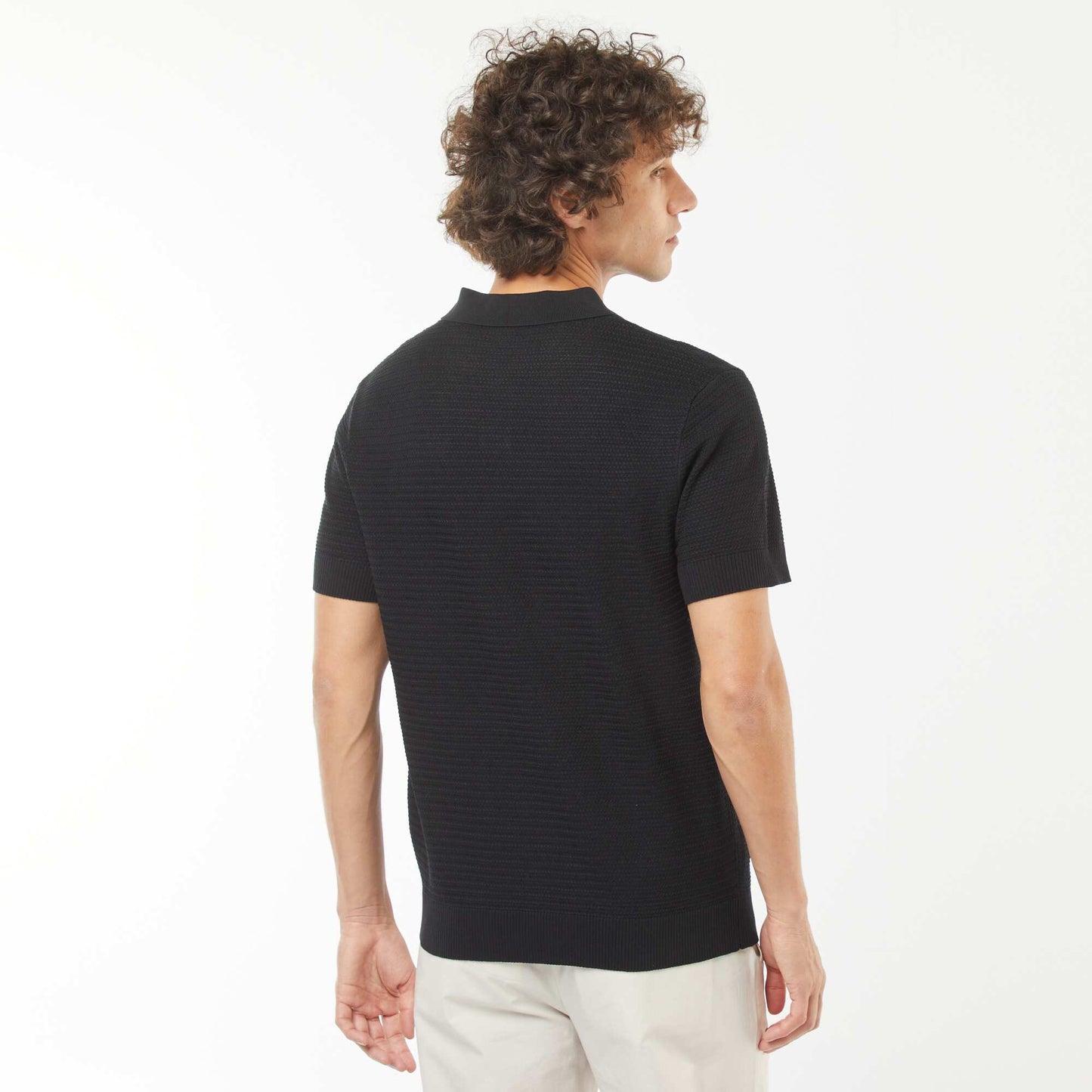 Polo en maille tricot manches courtes NOIR