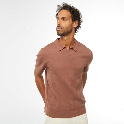 Polo en maille tricot manches courtes MARRON