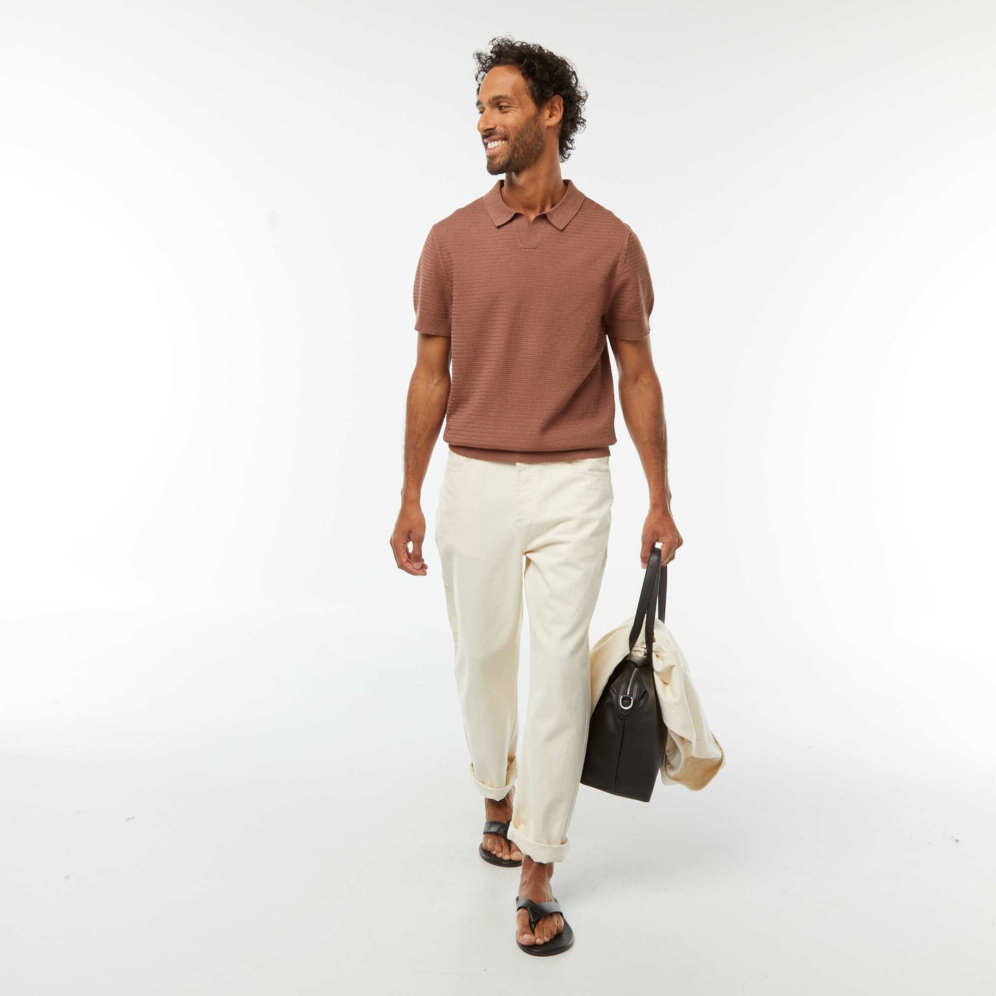 Polo en maille tricot manches courtes MARRON