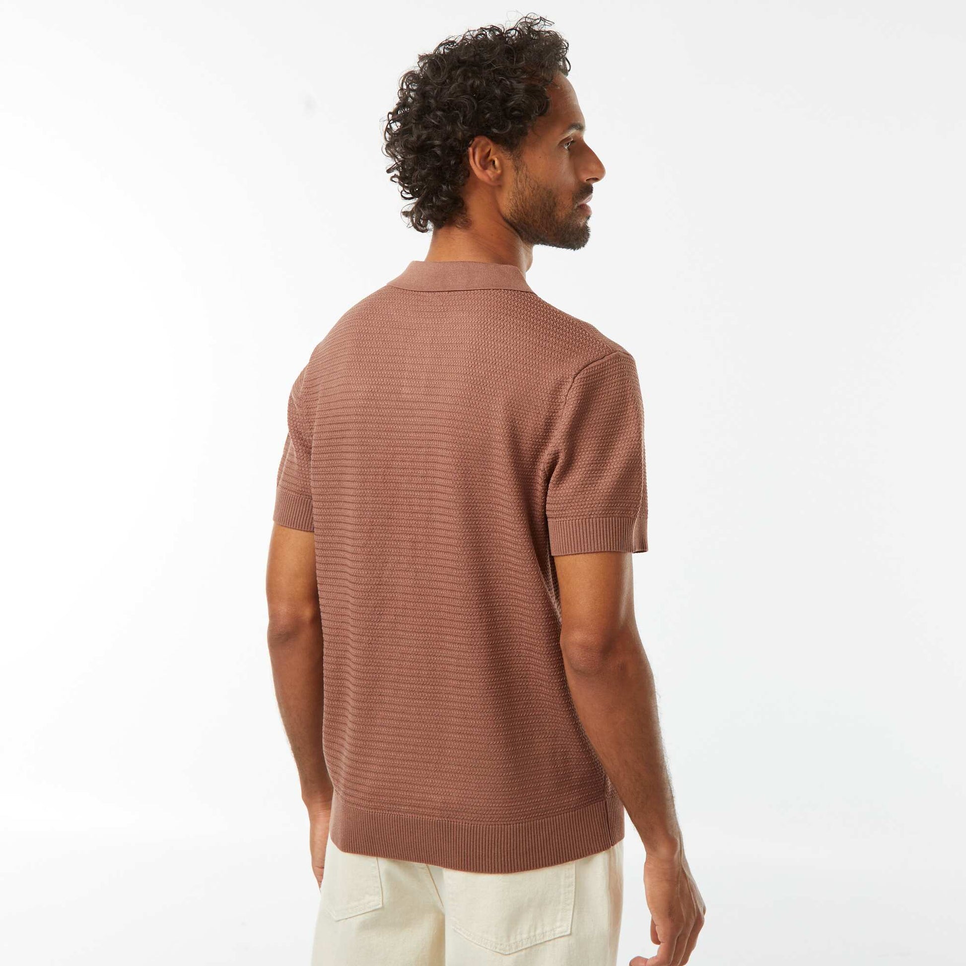 Polo en maille tricot manches courtes MARRON