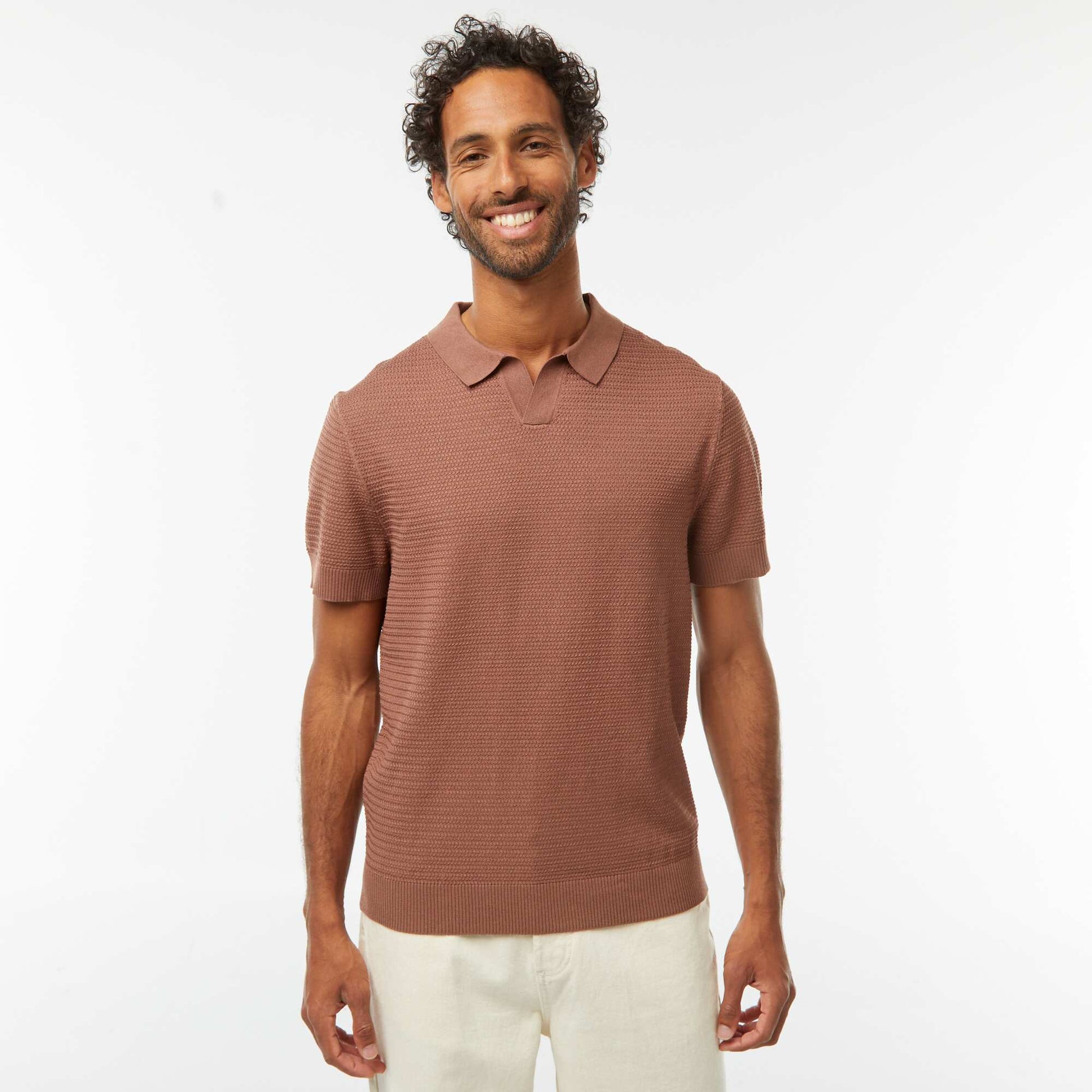 Polo en maille tricot manches courtes MARRON