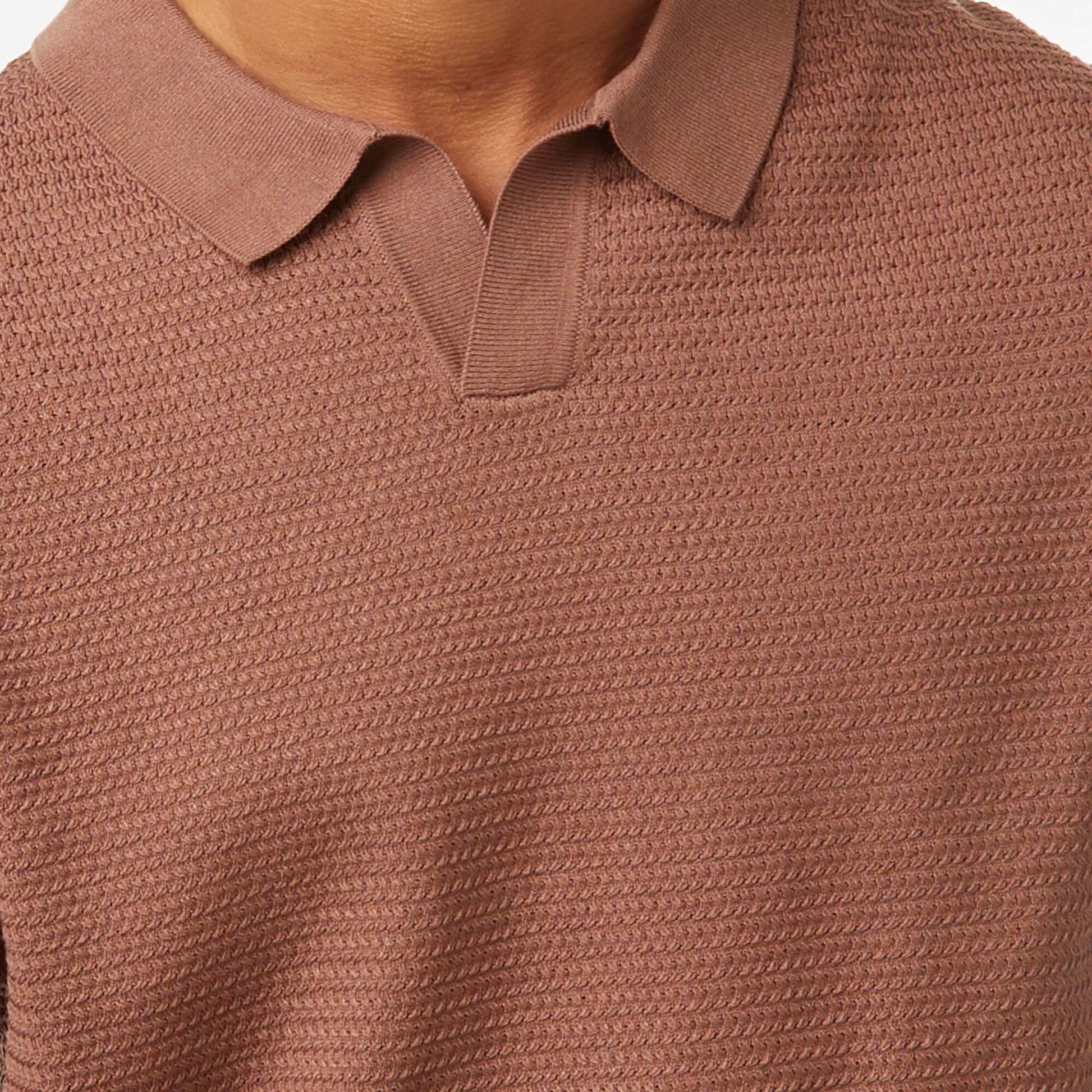 Polo en maille tricot manches courtes MARRON