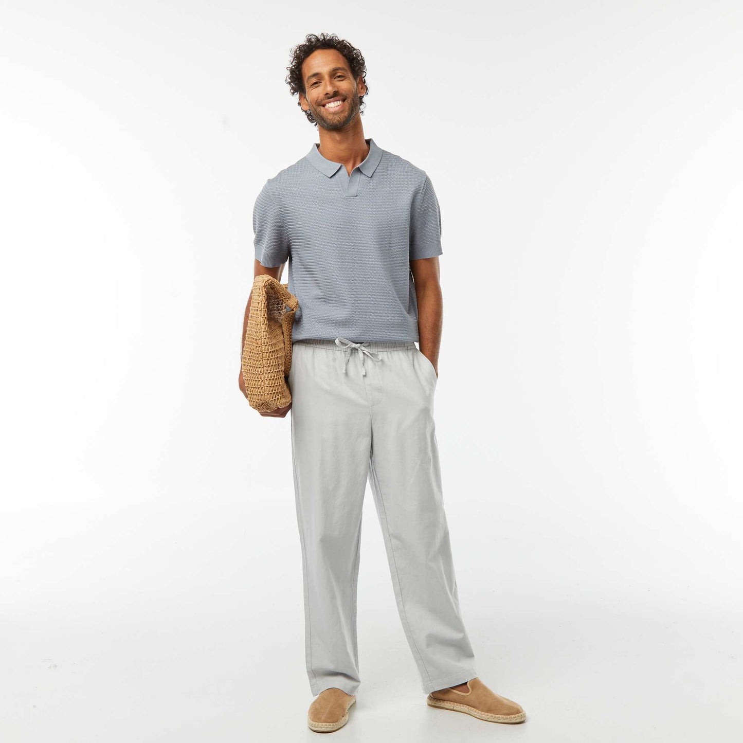 Polo en maille tricot manches courtes BLEU