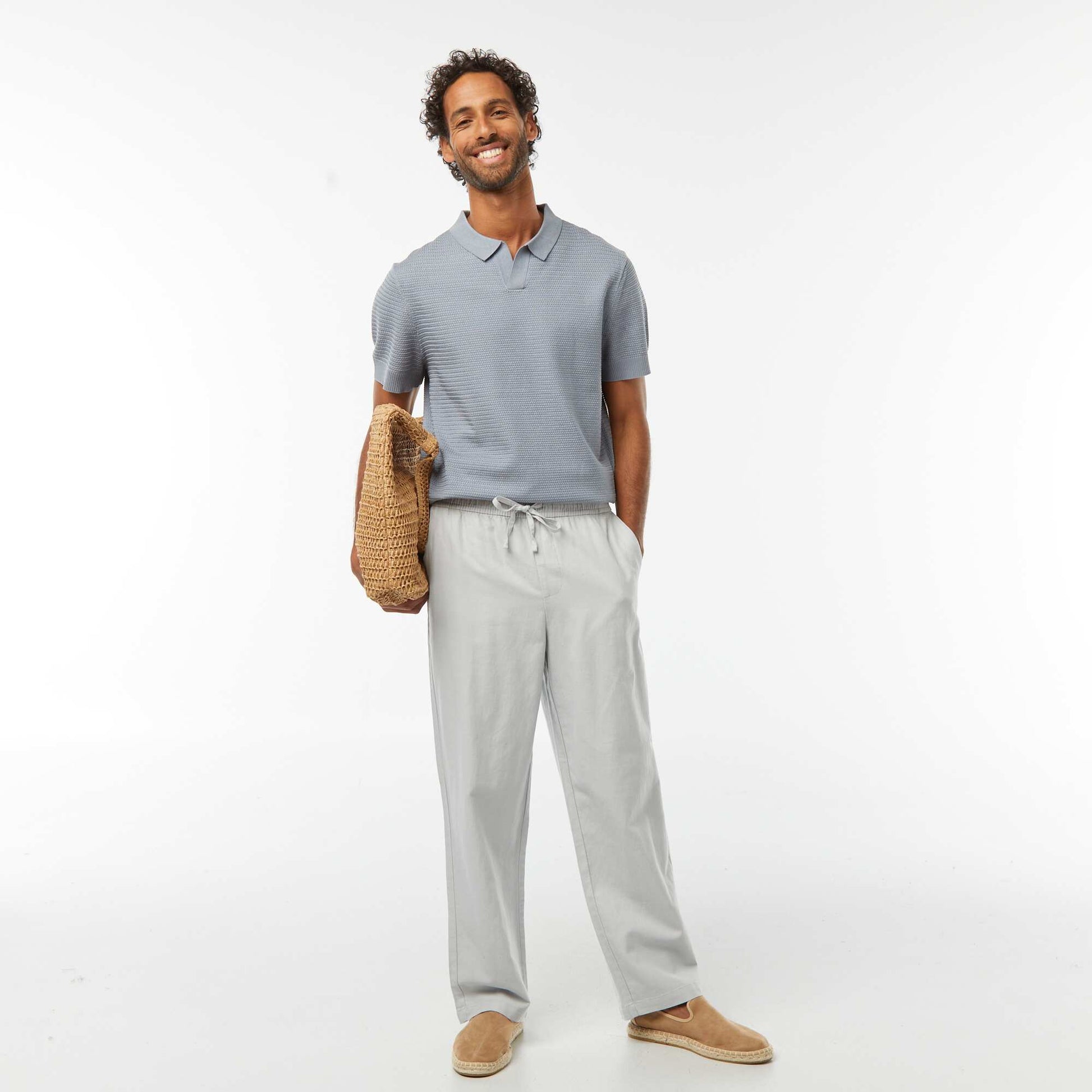Polo en maille tricot manches courtes BLEU