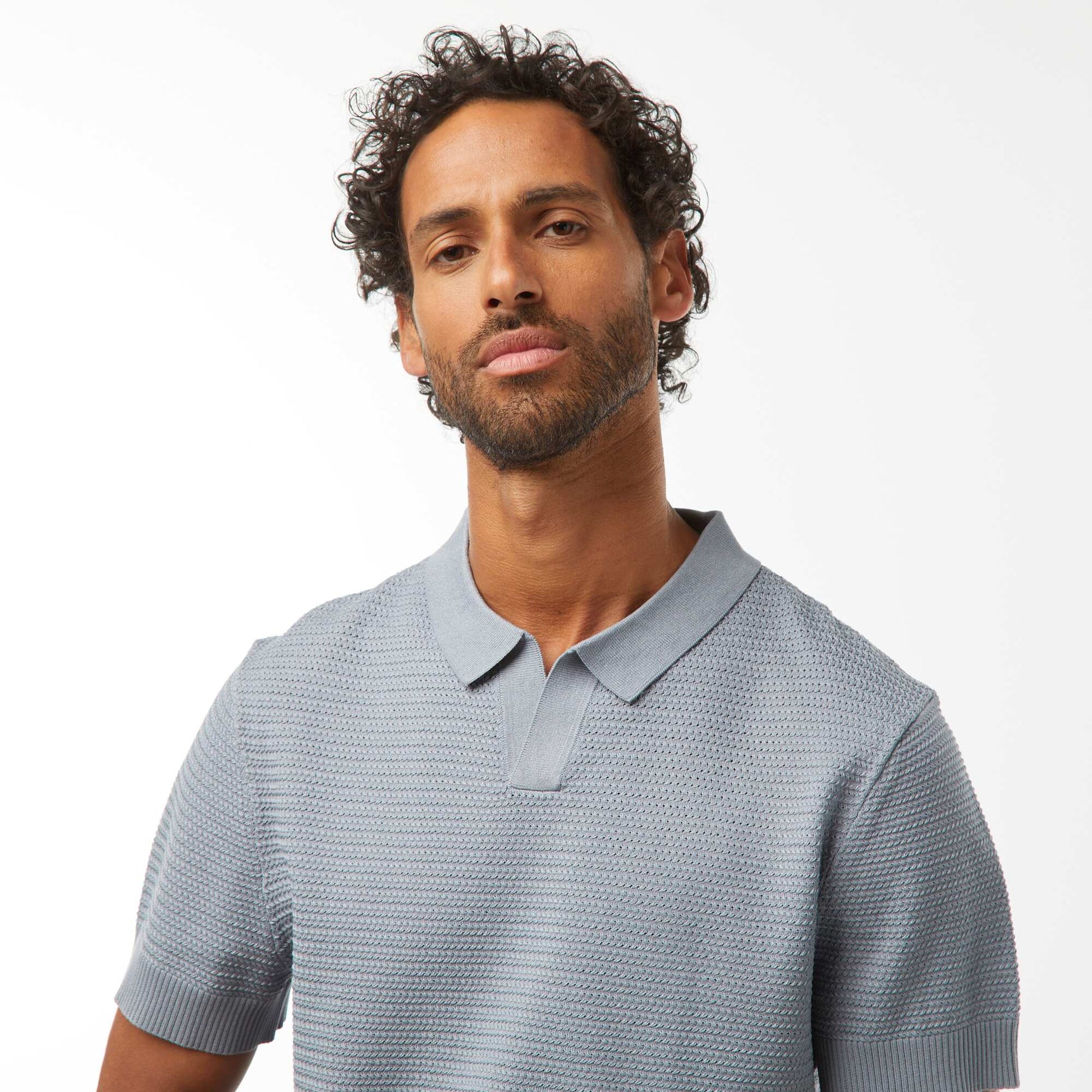 Polo en maille tricot manches courtes BLEU