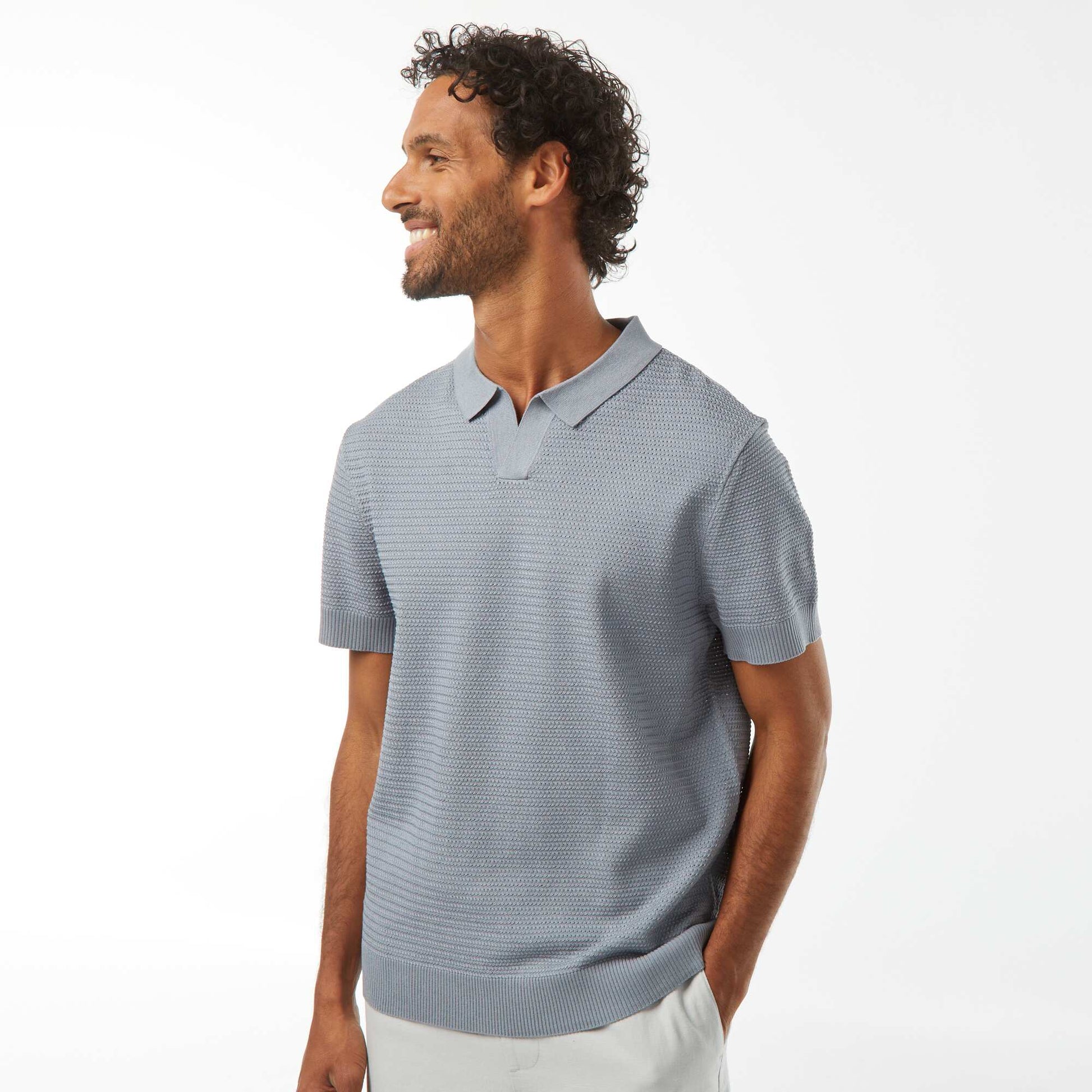 Polo en maille tricot manches courtes BLEU