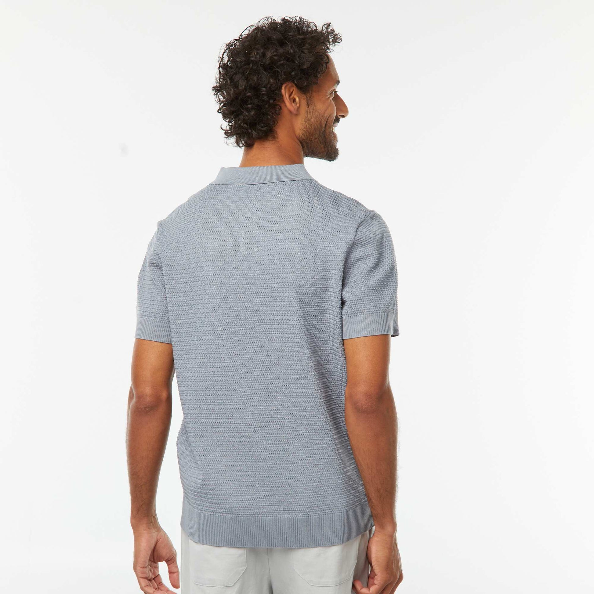 Polo en maille tricot manches courtes BLEU