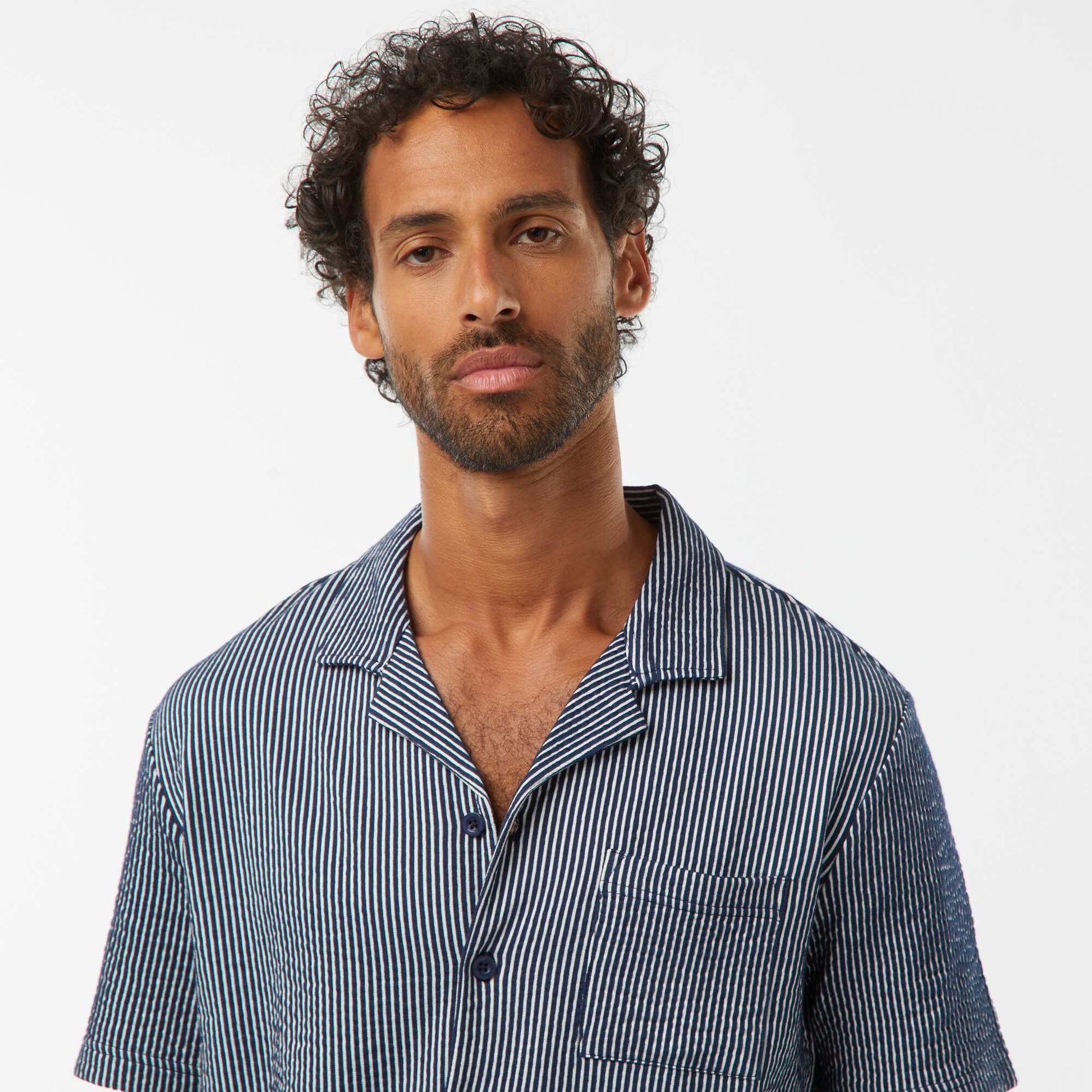 Chemise à manches courtes en matière type crépon BLEU