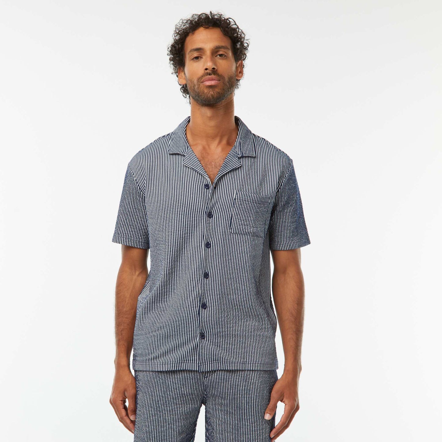Chemise à manches courtes en matière type crépon BLEU