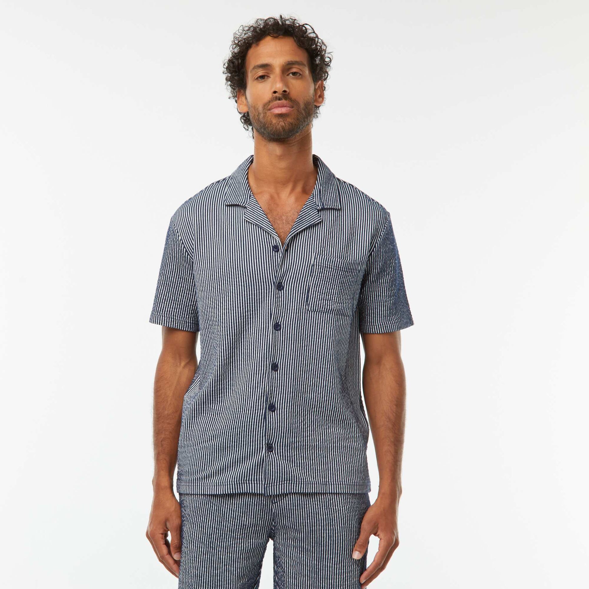 Chemise à manches courtes en matière type crépon BLEU