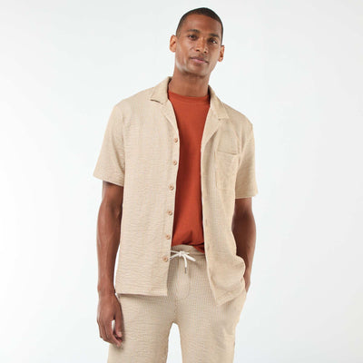 Chemise à manches courtes en matière type crépon BEIGE