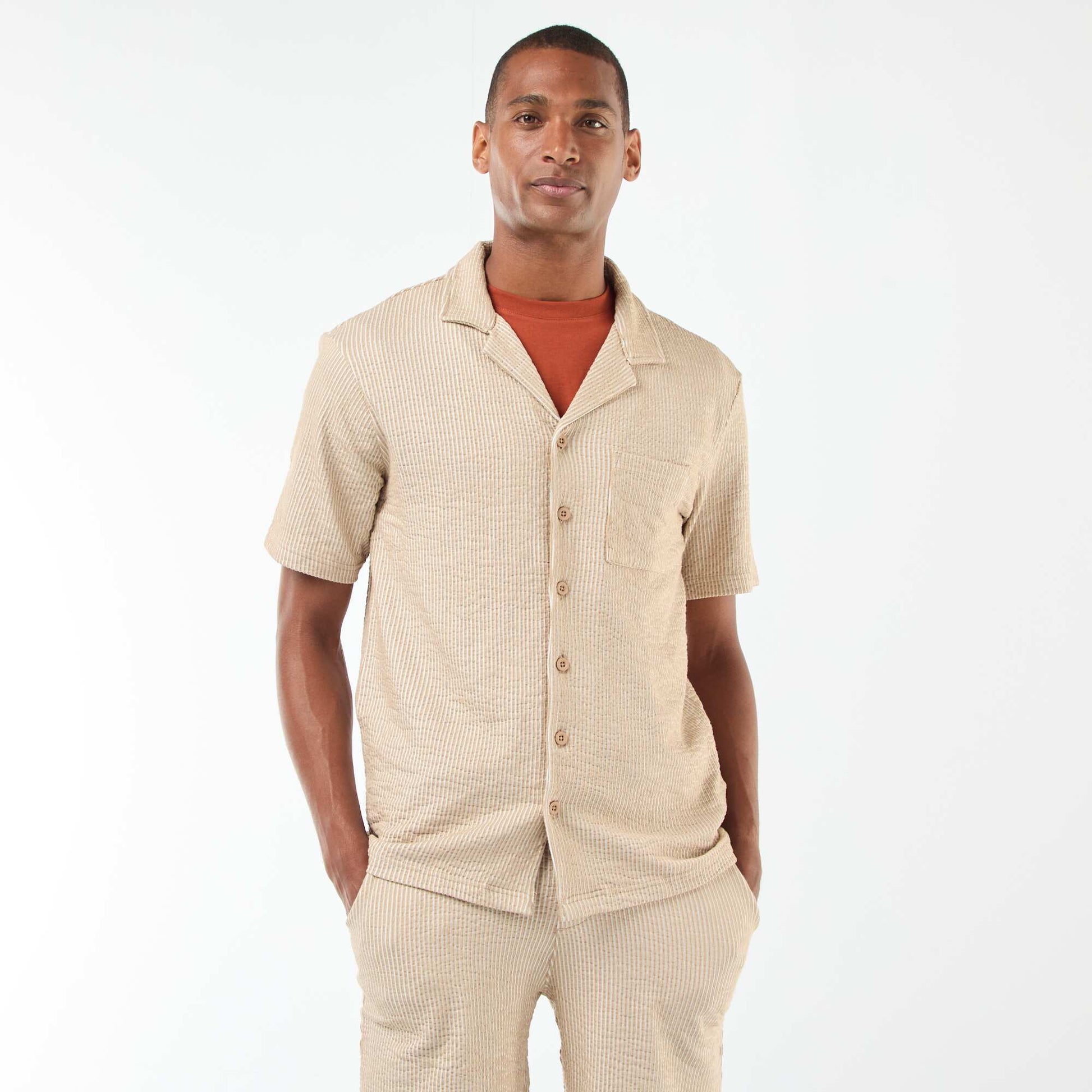 Chemise à manches courtes en matière type crépon BEIGE