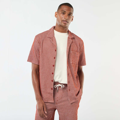 Chemise à manches courtes en matière type crépon MARRON