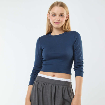 Tee-shirt cropped basique BLEU