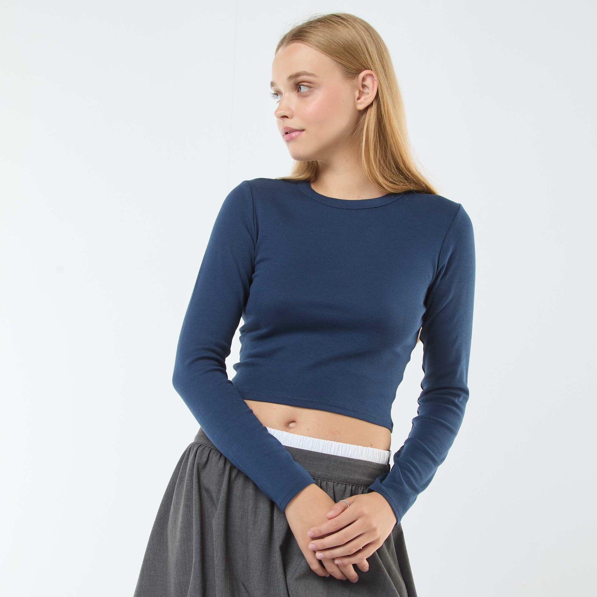Tee-shirt cropped basique BLEU