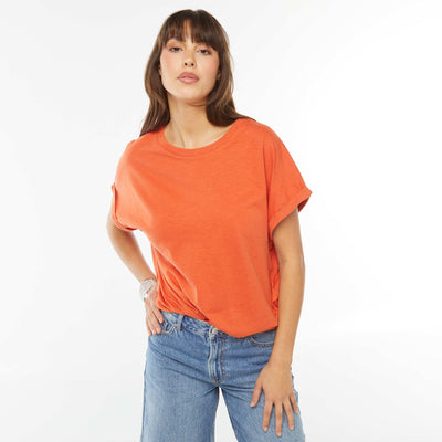 Tee-shirt manches courtes retroussées ORANGE