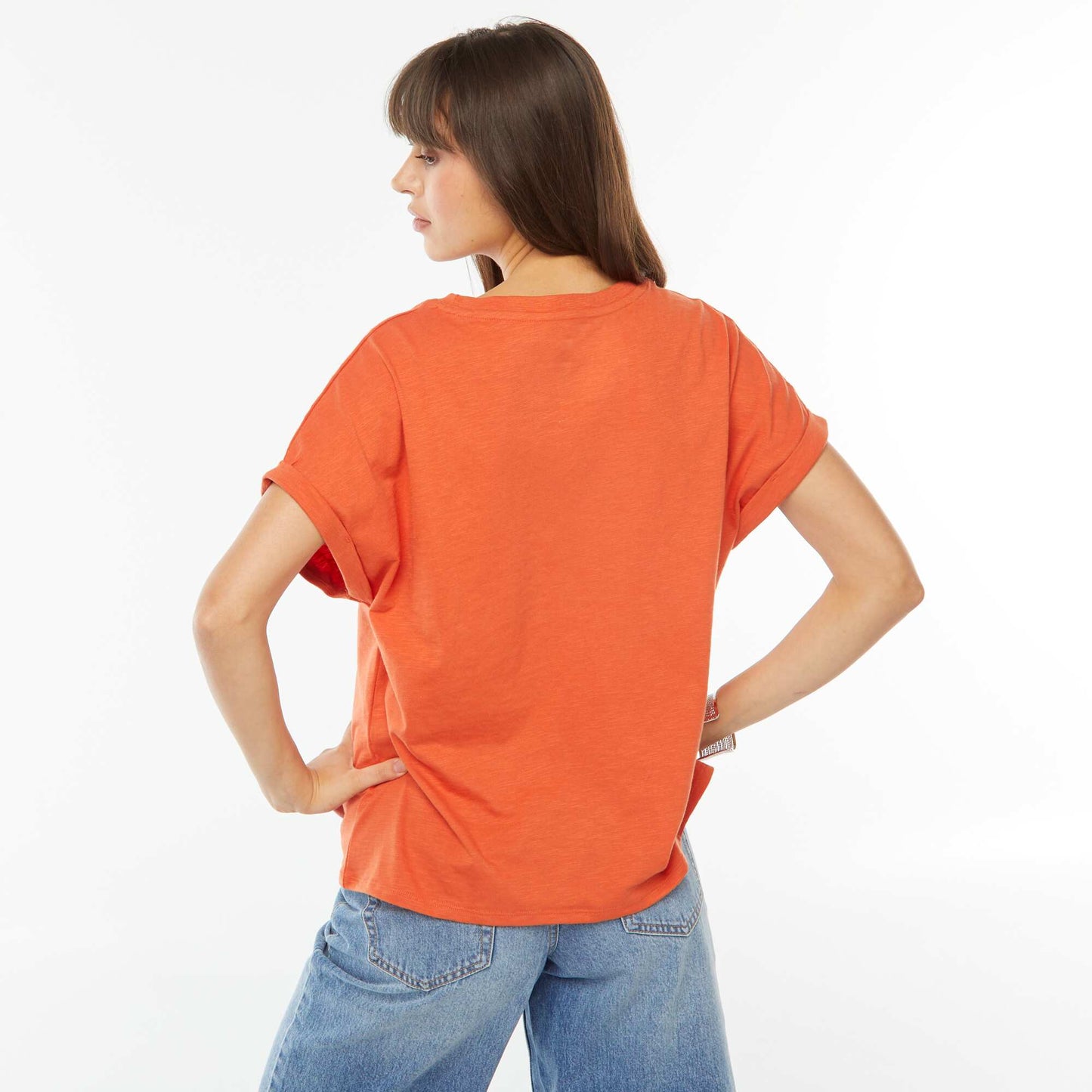 Tee-shirt manches courtes retroussées ORANGE