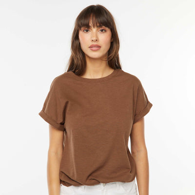 Tee-shirt manches courtes retroussées MARRON