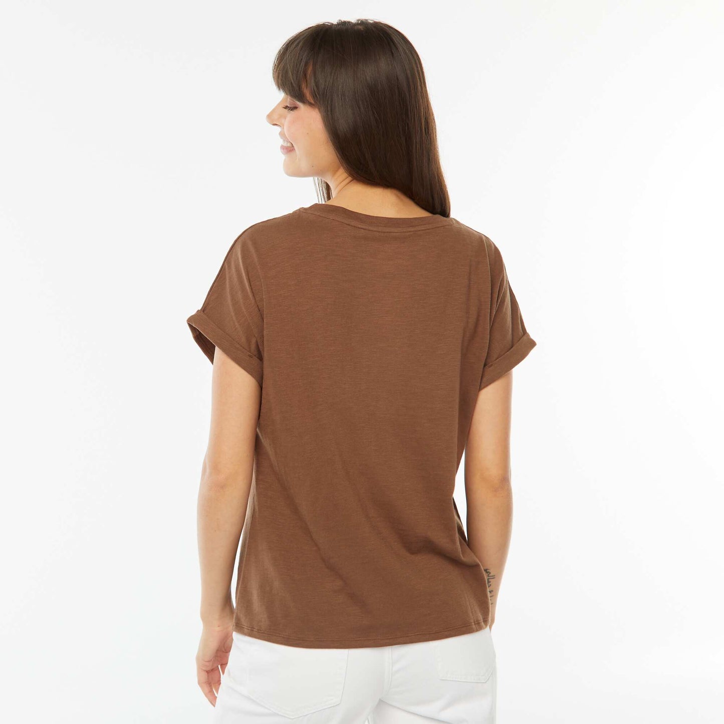Tee-shirt manches courtes retroussées MARRON
