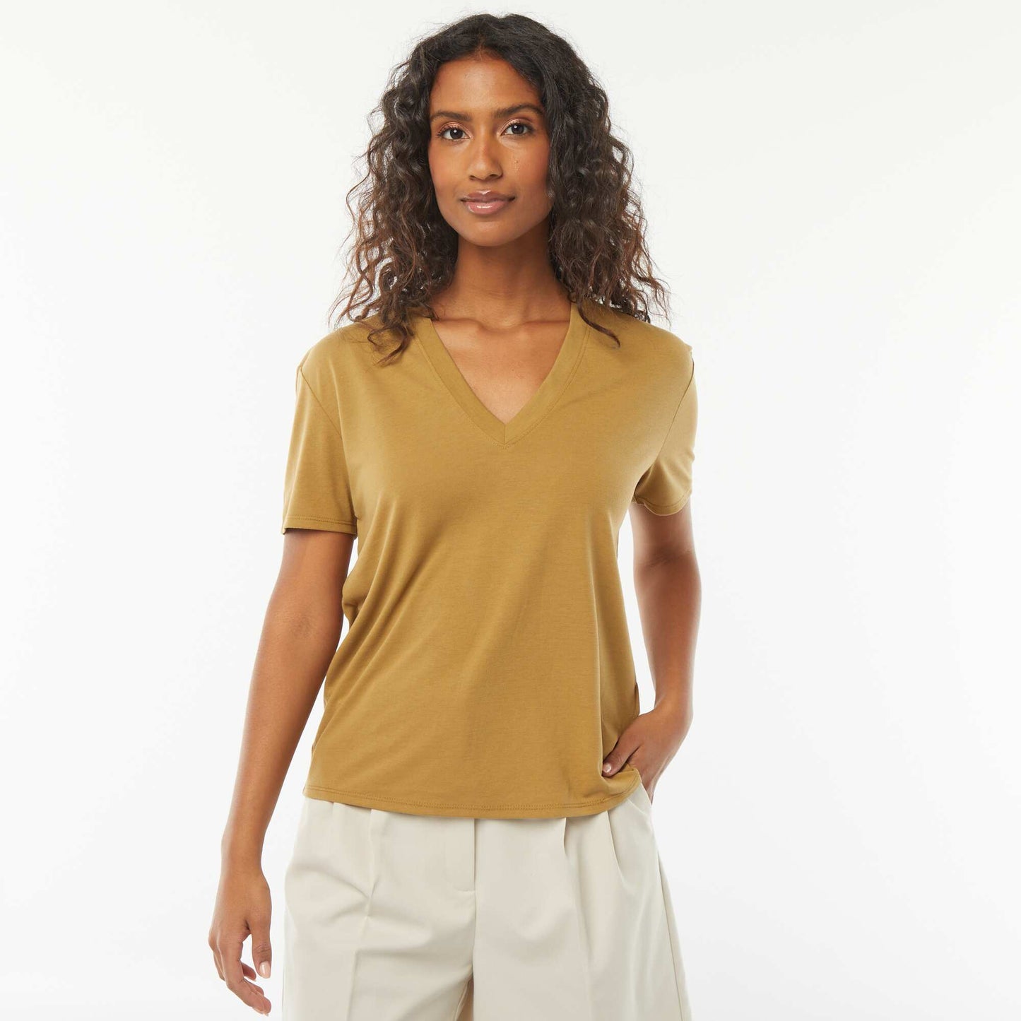 Tee-shirt manches courtes avec encolure en V VERT
