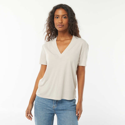 Tee-shirt manches courtes avec encolure en V BEIGE