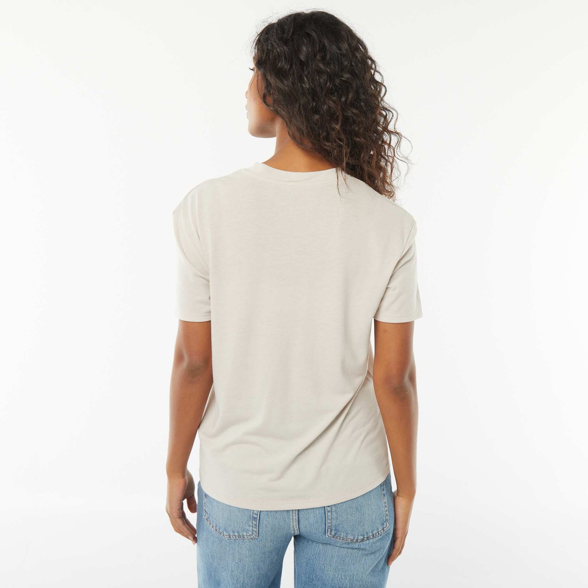 Tee-shirt manches courtes avec encolure en V BEIGE