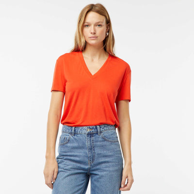 Tee-shirt manches courtes avec encolure en V ROUGE