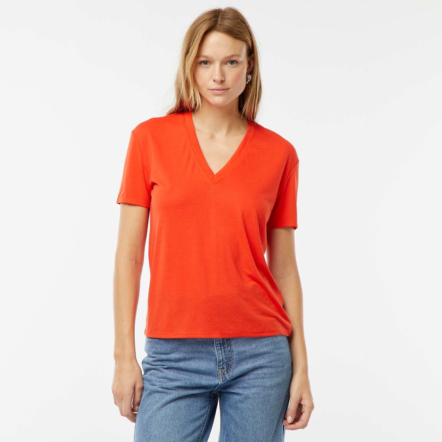 Tee-shirt manches courtes avec encolure en V ROUGE