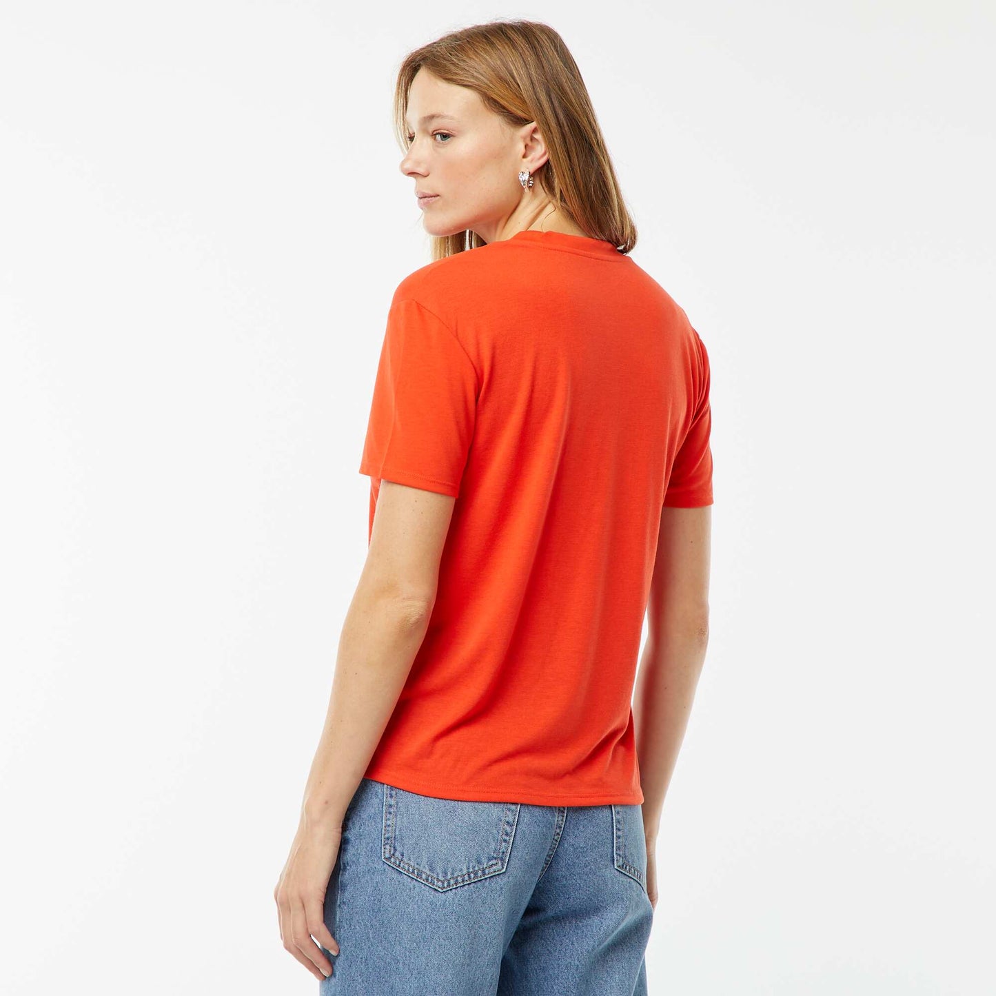 Tee-shirt manches courtes avec encolure en V ROUGE
