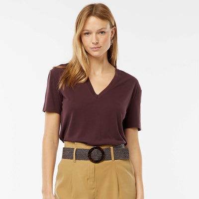 Tee-shirt manches courtes avec encolure en V PRUNE