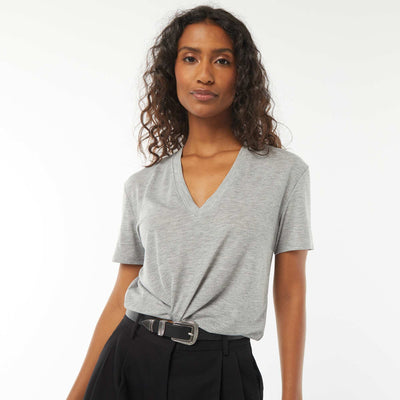 Tee-shirt manches courtes avec encolure en V GRIS