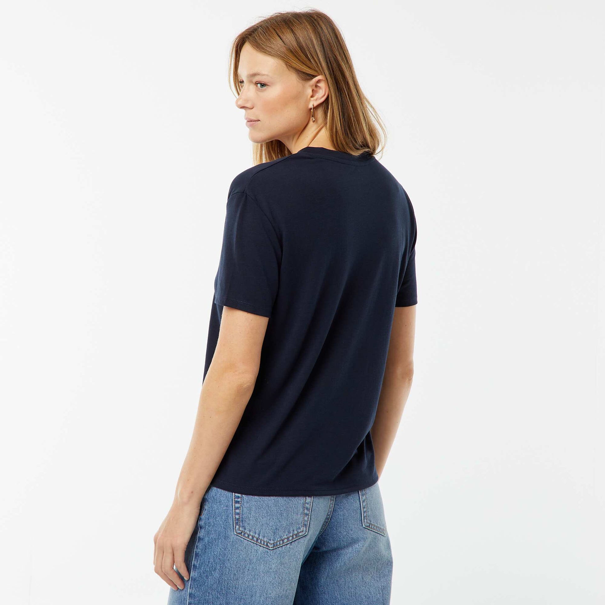 Tee-shirt manches courtes avec encolure en V BLEU MARINE