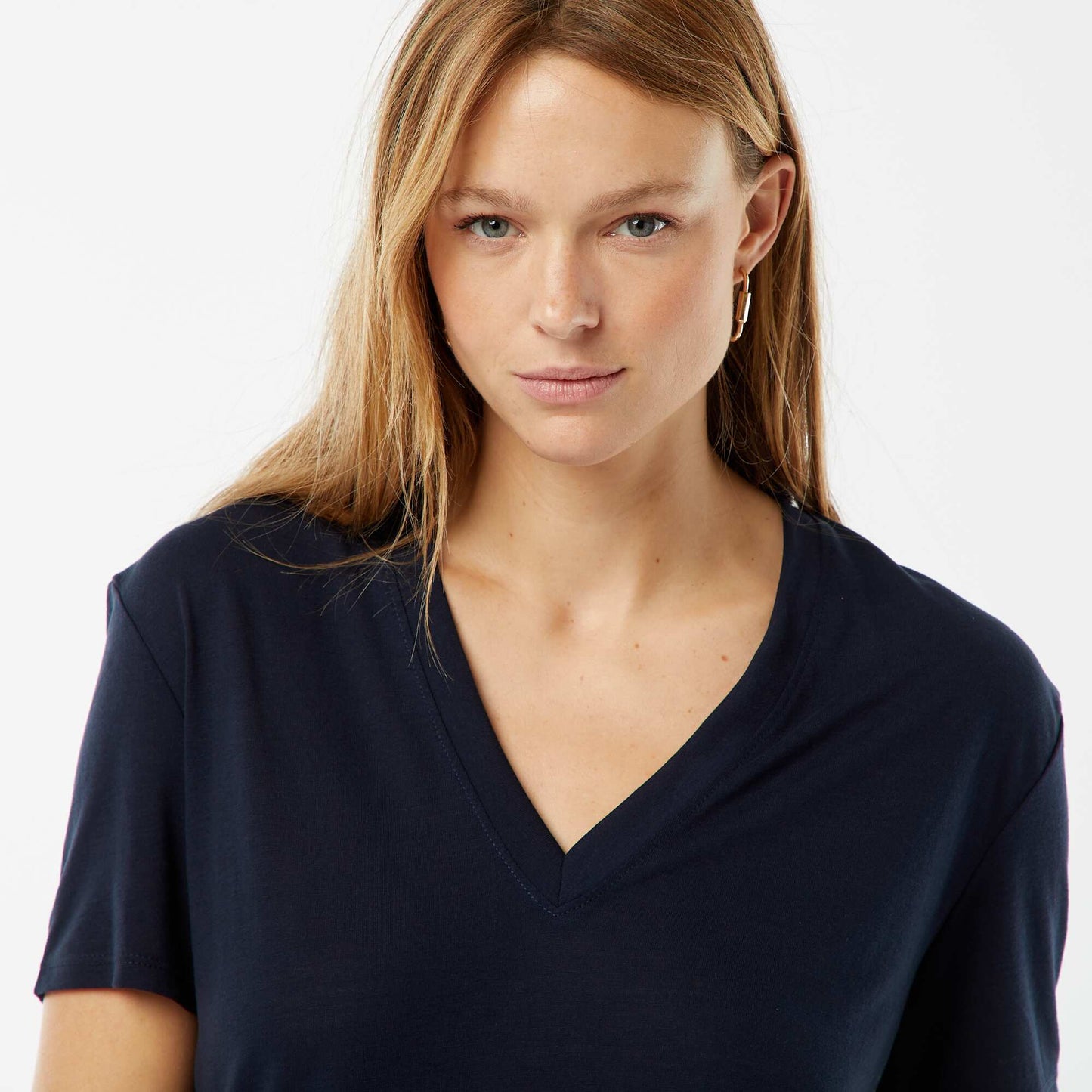 Tee-shirt manches courtes avec encolure en V BLEU MARINE