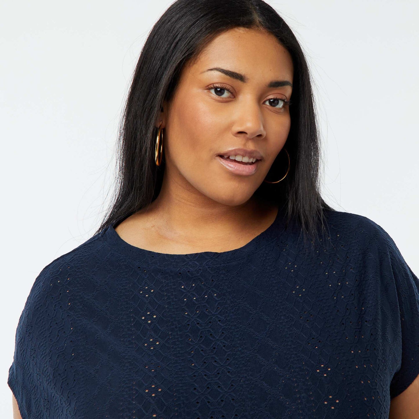 T-shirt en maille ajourée manches courtes BLEU